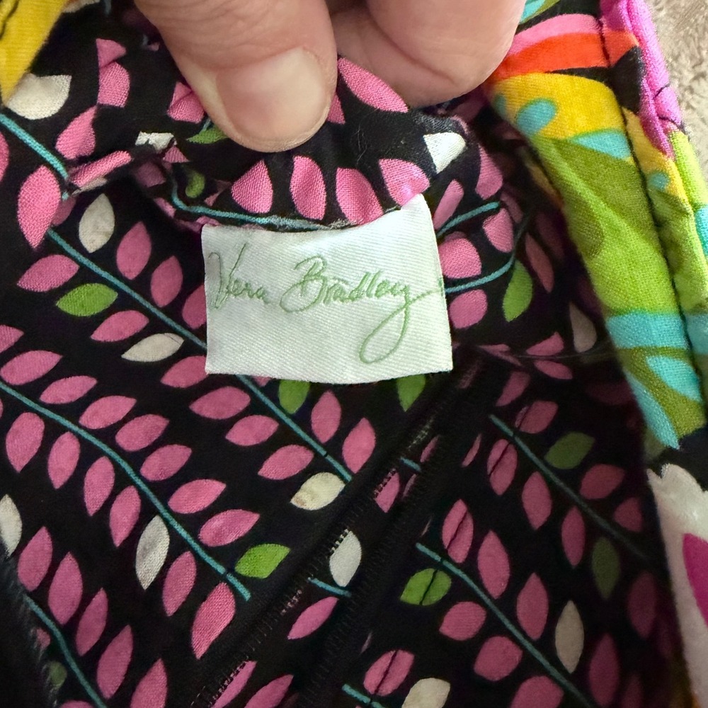 Vera Bradley Va Va Bloom Quilted Cotton Tote Bag Floral Pink Yellow Green Zip - Picture 3 of 10